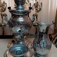 سماور گازی قلم کاری شده همراه با پارچ و قوری