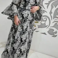 لباس مجلسی شاین سفید مشکی آستین کلوش