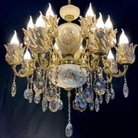 لوستر ۱۶شعله سرامیکی لیلی و مجنون برنج