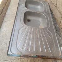 سینک و آبچکان تخت فلزی  لباسشویی دوقلو ،کابینت