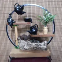 آبنمای چوبی، فلزی و سرامیکی چراغ دار قوری