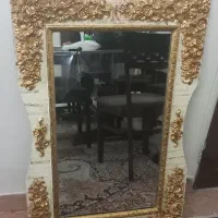 آینه با قاب چوبی سفید طلایی