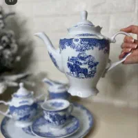 قوری چایخوری شیر چینی قلم آبی کلاسیک جهیزیه کادویی