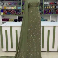پارچه مجلسی حریر کارشده با کریستال هفت رنگ vip
