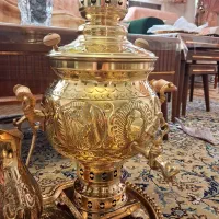 سماور برنجی قدیمی ذغالی کامل برنج خالص