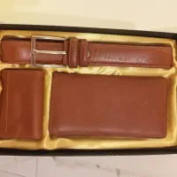 ست مردانه کیف و کمربند چرم با جعبه نو مناسب هدیه