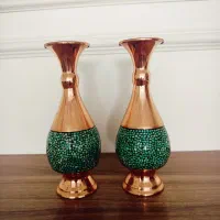 گلدان مسی فیروزه کوبی شده دو عددی