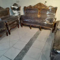 مبل کرم قهوه ای استیل ۹نفره شرکتی چوب راش نو