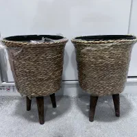 فروش گلدان حصیری پایه چوبی نو