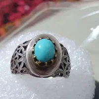 انگشتر فیروزه نیشابور با رکاب دست ساز استاد عباسی