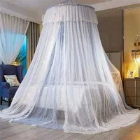پرده بالای تخت و پشه بند رنگ سفیدکرم خاکستری صورتی