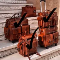 کیف کوله چمدان چرم طبیعی عسلی پتینه اصل
