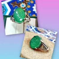 انگشترزنانه رکاب طرح قلب عقیق سبز باحکاکی زیباکد ۹
