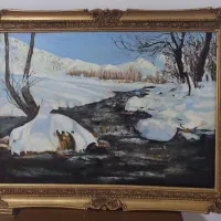 تابلونقاشی زیبای زمستان رنگ روغن اثر خودم بدون قاب