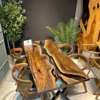 میز ناهارخوری ۴ ۶ ۸ نفره چوبی اسلب چوب گردو روستیک