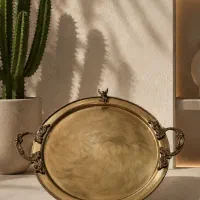 سینی گرد دسته دار آنتیک طرح فرشته