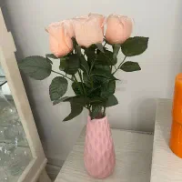 گلدان با ۵عدد رز صورتی مصنوعی