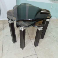 میز عسلی شیشه ای و چوبی