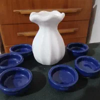 ۶ عدد کاسه سفالی کوچک با گلدان چینی  همگی ۱۵۰ هزار