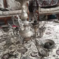 لوستر فلزی ۴ شاخه ۲لامپی رنگ نقره‌ای