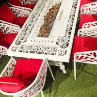 میزو صندلی نهارخوری  باغی با میز آتشدان