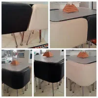 میز غذا خوری چهار نفره سفید مشکی با چرم عالی