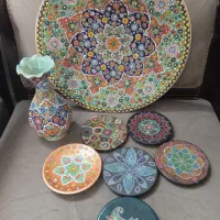 دیس وجای گلدان و زیر استکانی مینا کاری شده