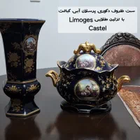 ظرف دکوری دردار و گلدان پرسلان آبی طلایی دکوری