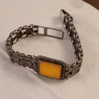 دستبند نقره سیاه قلم با عقیق