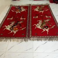 ۲ تخته قالی پشمی ۲ متری آنتیک شکارگاه
