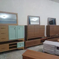 اینه کنسول حصیری پایه چوبی