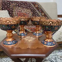 ظروف مسی با میناکاری و قلم زنی