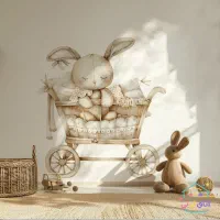 استیکر دیواری اتاق کودک کالسکه خرگوش