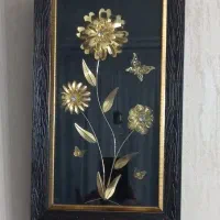 تابلو سه بعدی طرح گل و پروانه طلایی