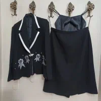 کت و دامن زنانه مشکی سیاه مجلسی سه تیکه