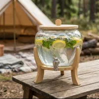 کلمن شیشه ای ۴ لیتری برند z-glass پایه و درب چوبی