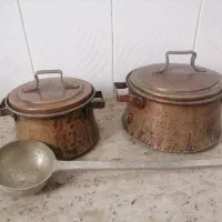 دو عدد قابلمه مس با یکی ملاغه مسی