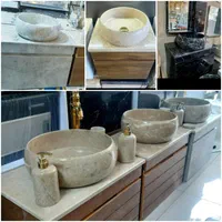 روشویی سنگی سفید طوسی کرم کابینتی