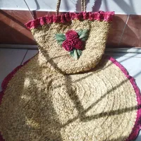 ست سبد وسفره حصیری  و کتری مسی