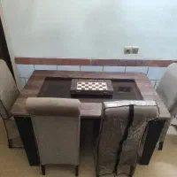 یک ست میز هشت نفره نهار خوری چوبی پارچه ای  درحدنو
