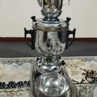 سماور گازی آپولون به همراه قوری سینی و کاسه استیل