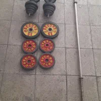 40 کیلو وزنه و دمبل و میله هالتر قدیمی