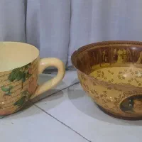 کاسه و لیوان سفالی بزرگ قدیمی