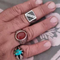 انگشتر نگین فیروزه عقیق یمن کاردست نقش و نگار رومی