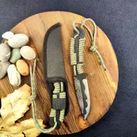 چاقو بوشگرفت فولادی آهنبر دستساز+غلاف برزنتی زنجان