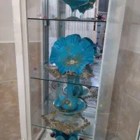 ظرف شیشه ای رنگ فیروزه ای چهار تیکه