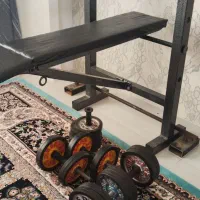 یه میز پرس و تعدادی وزنه طبق مطابق عکس