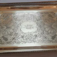 سینی برنجی نقشدار پایه دار قدیمی