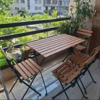 میز و صندلی چوبی فلزی مدل پیچک تاشو