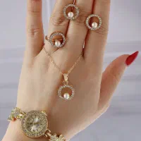 ست ساعت انگشتر گوشواره گردنی 6 تکه Elina